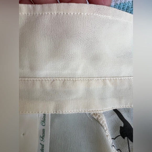 Line & Dot Cream Button-Up Long Sleeve Women's Top with Black Print Sz S - Picture 7 of 11